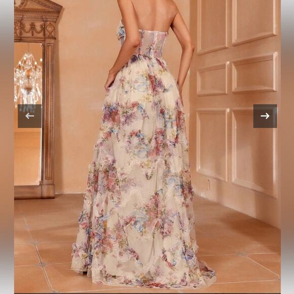 Faeriesty Ruched Bustier Ruffle Trim Hem Floral Print Tube Corset Dress 5X - Picture 4 of 12